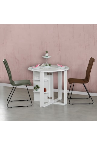 Pasifichome Middle Beyaz Açılır Kapanır Mutfak Masası / Yuvarlak Yemek Masası