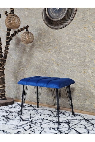 Zafir Metal Siyah Tel Ayaklı 60 Cm Puf Bench - Puf - Bench - Oturak - Mutfak Oturağı - Antre Oturağı Mavi