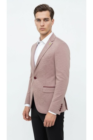 Plus Scorpion Açık Pembe Erkek İtalyan Kesim Blazer Ceket Kol Yamali, Slim Fit, Şık Ve Modern Tasarım Pembe