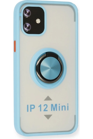 Newface Apple iPhone Uyumlu 12 Mini Kılıf Montreal Yüzüklü Silikon Kapak - Semeglbl - 94 Buz Mavi