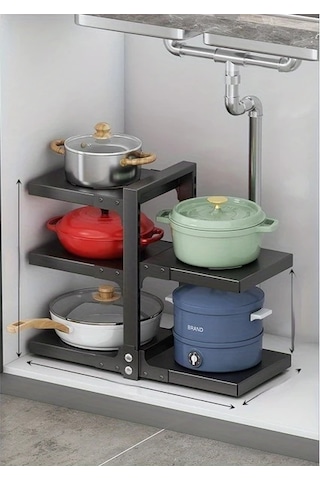 Honeybeeshop Tokalı Ayarlanabilir Karbon Çelik Depolama Rafı 2 Ve 3 Katmanlı Seçenekli Mutfak Gereçleri Organizasyonu 1100 Koyu Ceviz