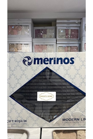 Saraylı Home Merinos Modern Line Yatak Örtüsü Antrasit
