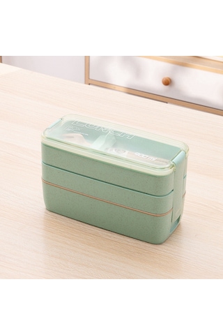 Xurunkeji Taşınabilir Bento Kutusu, 3 Katlı Öğle Yemeği Kutusu, 900 Ml Buğday Samanı Yemek Takımı Gıda Saklama Kabı Bej Bej