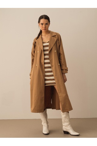 Xint Taş Rengi Pamuk Dokulu Oversize Trençkot 290446