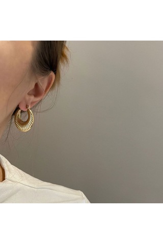 Vintage Çizgi Bombeli Gold Çelik Halka Küpe Gold