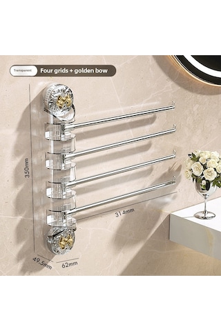 Yifomall Banyo Süpürgesi Tutucu, Delme Yok Kurulum, Döner Çok Kollü, Camgöbeği Aksesuarlar Şeffaf Gümüş 4 Kol + Altın 2 Adet , Organizasyon Ve Kolay Erişim Diğer