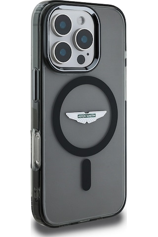 Apple Uyumlu iPhone 16 Pro Kılıf Aston Martin Lisanslı Magsafe Şarj Özellikli Iml Baskı Logolu Buzlu Kapak Siyah