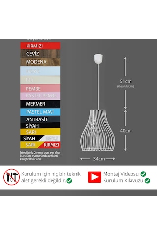 Vialux Modern Ahşap Bohem Rustik Avize Tekli Sarkıt Lamba Pembe Pembe