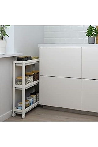 Tekerlekli Dikdörtgen 3 Katlı Raf Ünitesi - Banyo Mutfak Düzenleyici Organizer Raf - Modern Shelf Unit Beyaz Diğer