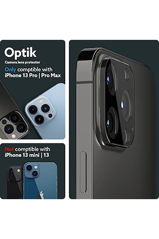 Spigen Caseology Apple İphone 13 Pro Max / 13 Pro İle Uyumlu Kamera Lens Camı Koruyucu Black 2 Adet - Agl03371 Diğer