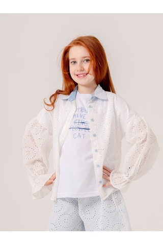 Kız Çocuk Fisto Gömlek T-shirt İkili Takım 1804 Ekru