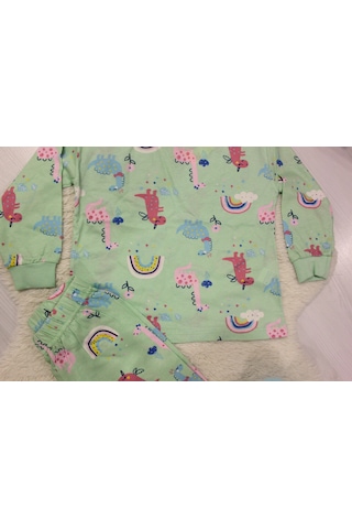 Durukoza %100 Pamuk Çocuk Pijama Takımı Kız 4 Mevsim Açık Yeşil