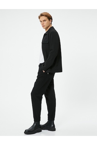 Koton Slim Fit Pantolon Jogger Beli Bağcıklı Cep Detaylı Siyah 4wam40030hw