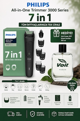 Philips 7in1 3000 Serisi Erkek Bakım Seti Saç Sakal Tıraş Makinesi + 100 Ml Erkek Parfüm