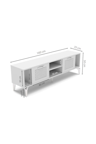 Tv Sehpası 160 Cm Modern Çok Amaçlı Dolaplı Raflı Televizyon Ünitesi Linya Gümüş Beyaz