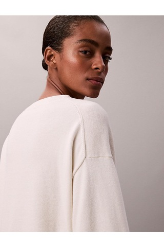 Calvin Klein Kadın Long Sleeve Smooth Kazak-12555 Beyaz