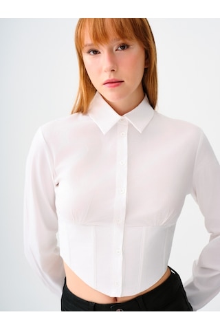 Slim Fit Kadın Gömlek U.kol Beyaz