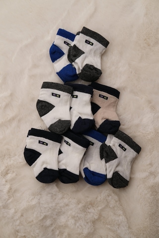 9'lu Yenidoğan Erkek Pamuklu Bebek Çorabı Karışık Desenli Çok Renkli