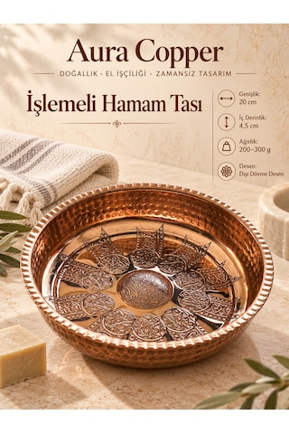El Dövmesi Bakır Hamam Tası Kurna Banyo Spa Tası Geleneksel Türk Hamamı El Yapımı Gümüş