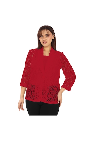 Lady Majestic Dantel Büyük Beden Kadın Ceket 44709 Kırmızı