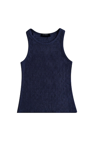Cottonhıll Premium - Tide Collection Lacivert Bisiklet Yaka Bürümcük Dokulu Kolsuz Kadın Crop Bluz