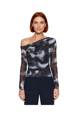 Ersefa Moda Asimetrik Yaka Örme Slim Çiçekli Desen Casual Günlük Regular Antrasit