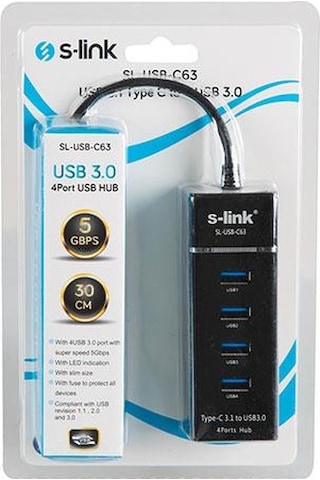S Link Sl Usb C63 Usb3.1 Type C To 4Port 3.0 Çevirici Hub