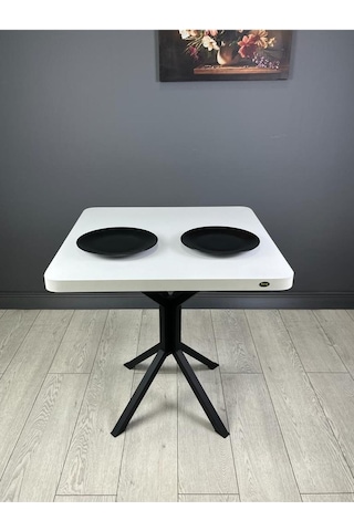 Tepe Beyaz Mutfak Yemek Masası Balkon Masası Kavisli Köşe Siyah Ayak 70 Cm