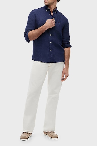 Tommy Hilfiger Keten Regular Fit Uzun Kollu Gömlek Erkek Gömlek Mw0mw41530 Dcc Lacivert