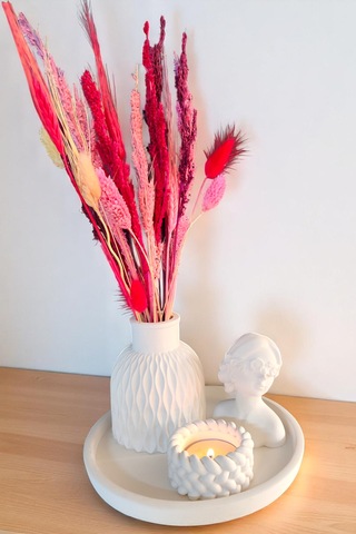 Dekoratif 4 Parça Vazo Seti - Vazo, Yuvarlak Tepsili, Tealight Mumluk, Dekoratif Kız Beyaz