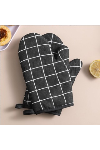 Kangvka 2'li Isı Dayanıklı Kaymaz Tutuşlu Fırın Eldiveni Seti - 200 C'ye Kadar Isıya Dayanır, Pamuklu Konforlu, Makine Yıkama Uygun Siyah