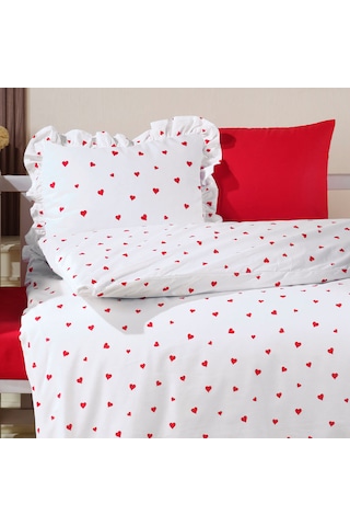 Lüks Ranforce Kumaşından Kırmızı Kalpli Bebek Nevresim Takımı 100x150 Kırmızı
