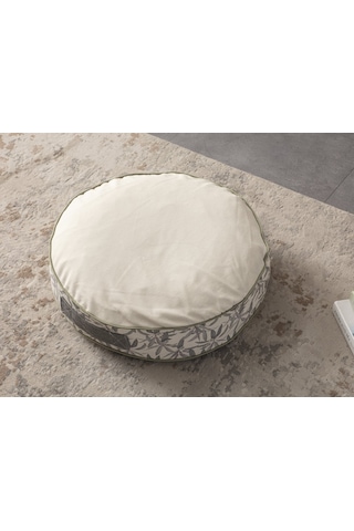 Krem Rengi Yuvarlak Taşınabilir Dekoratif Yer Minderi Puf 60x60 C