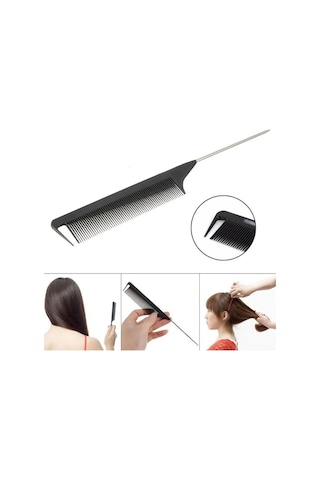 Koodmax Metal Kuyruklu Boyama Ayırma Tarama Krepe Saç Tarağı - Siyah