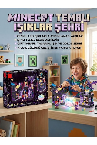 330 Parçalı Işıklı Renkli Parçalı Minecraft Temalı Boşluk Şehri Eğitici Oyuncak Yapı Seti