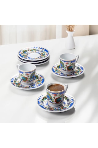 Güral Porselen Sedef 12 Parça Kahve Fincan Takımı 4540 Mavi