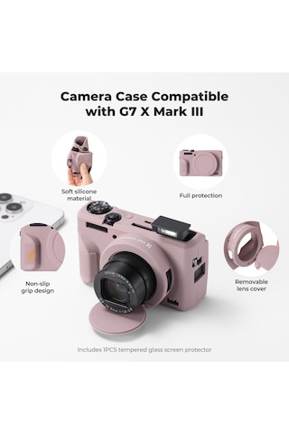 K&f Concept K&f Canon G7x Mark Iıı Uyumlu Silikon Kılıf + Ekran Koruyucu / Mor Purple