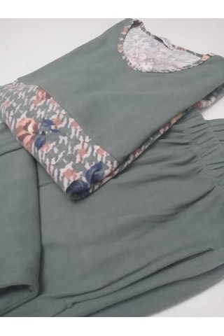 Feyza Pijadore Kadın Uzun Kol Soft Pamuklu Kışlık Pijama Takımı Haki
