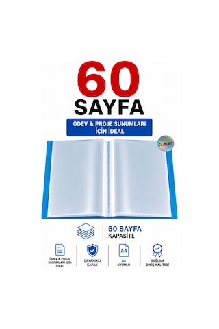 A4 Boy İçin Noki Sunum Dosyası 60 Sayfa Hazır Poşetli Dosya 1 Adet Mavi