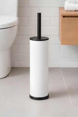 Sas Haus Metal Tuvalet Fırçası - Modern Banyo Klozet Fırça Takımı - Kapaklı Tasarım Titan Beyaz 7000 Beyaz