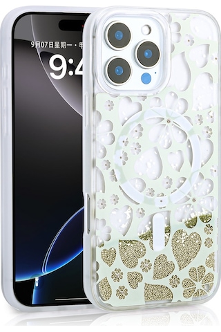 Apple Uyumlu iPhone 12 Pro Kılıf Sıvılı Simli Baskılı Şeffaf Arka Yüzey Zore Mossa Silikon Kapak Gold
