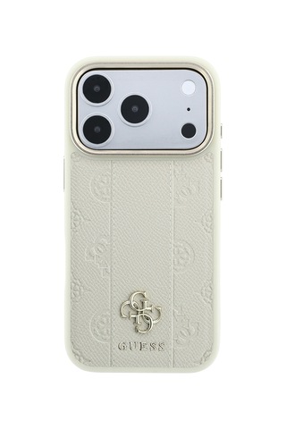 Apple iPhone Uyumlu 18 Pro Kılıf Guess Lisanslı M-safe Özellikli Şeritli Peony 4g Ve Yazı Logolu Kapak Bej