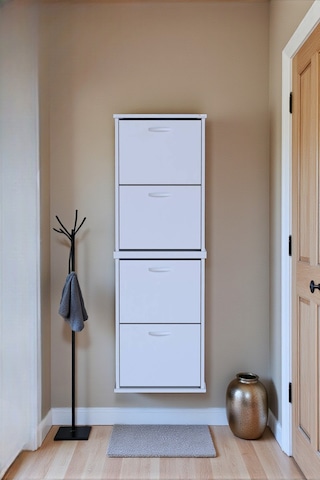 Eliusta Slim 4 Düşer Kapaklı 52 Cm Beyaz Asma Ayakkabılık Kapı Önü/antre 52x156x26 Cm Ayakkabılık Beyaz