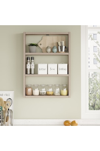 Robin Home Marla 3'Lü Duvar Rafı Mutfak Banyo Rafı Meşe Ma1-O