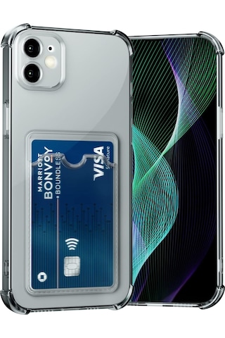 Teknomoda Apple Uyumlu iPhone 11 Kılıf Kartlıklı Anti Şok Korumalı Şeffaf Silikon Füme Koyu Şeffaf Acık Siyah Füme