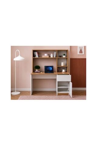 Rudu Asel Çalışma Bilgisayar Masası 104x51x150 Cm Raflı 1 Çekmeceli 1 Kapaklı Beyaz