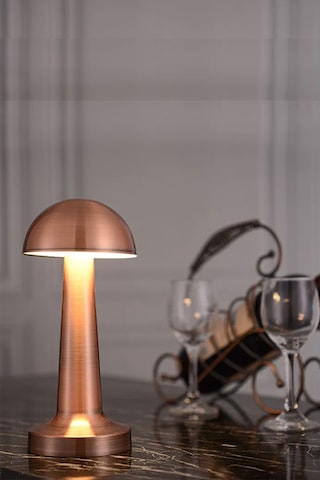 Mantar Model Retro Masa Lambası Rosegold Bakır Dimmerli Şarjlı
