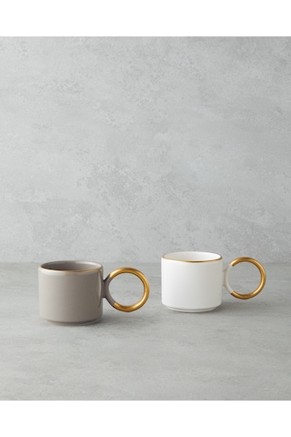 English Home Twin Goldy Seramik 2'li Kupa 184 Ml Vizon-beyaz-gold Vizon-beyaz-gold