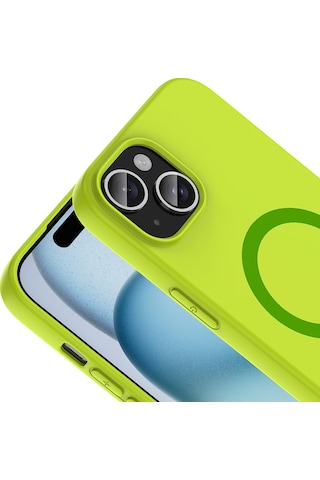 Apple iPhone Uyumlu 15 Kılıf M-safe Şarj Özellikli Zore Aris Silikon Kapak - Yeşil