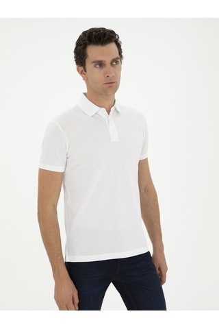 Beyaz Slim Fit Polo Yaka Merserize T-shirt